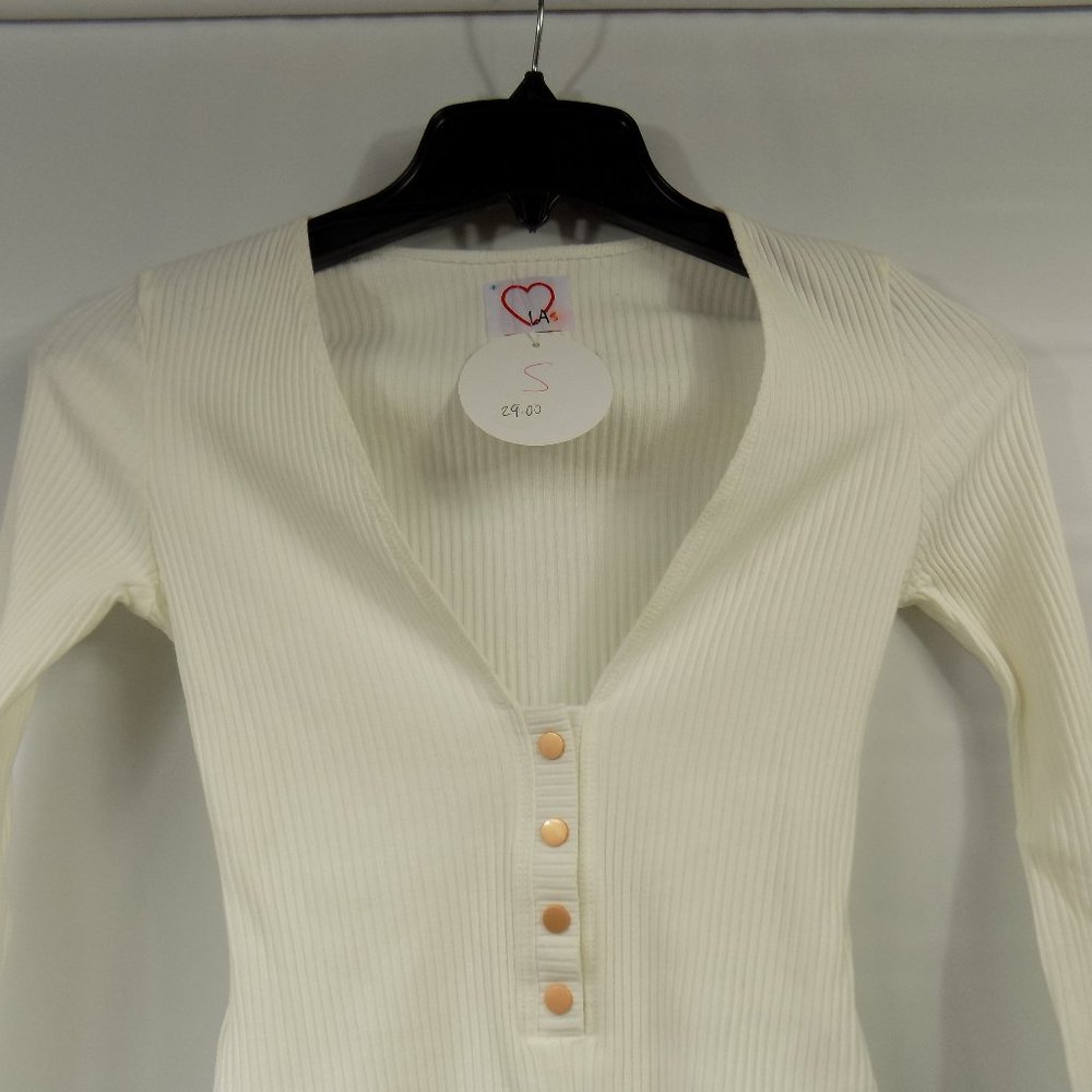 LoveLA Brenda Snap Button Long Sleeve V-Neck Bodysuit Size S - Picture 3 of 10